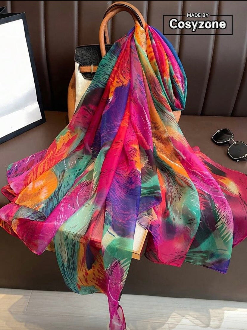 Foulard imprimé en mousseline de soie très colorée