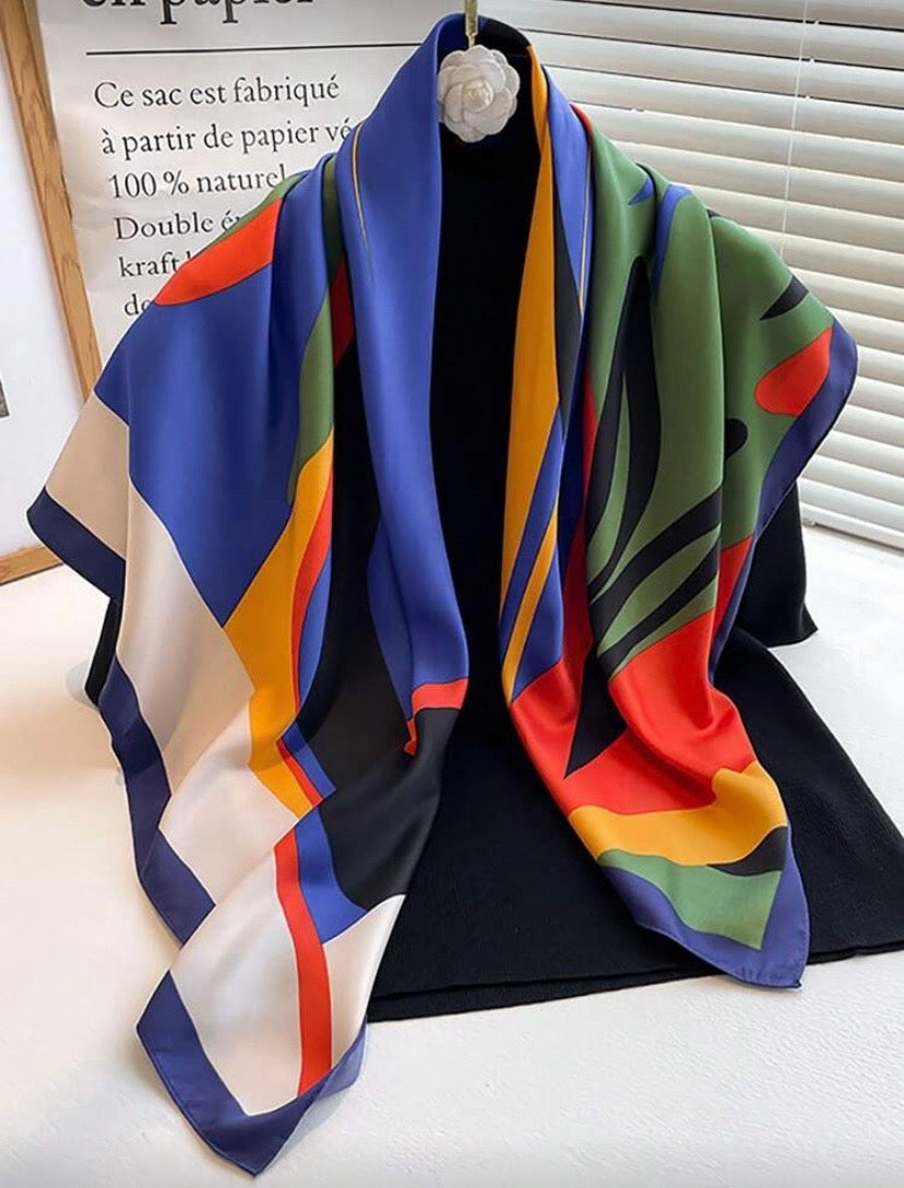 Foulard carré en satin imprimé bloc de couleur