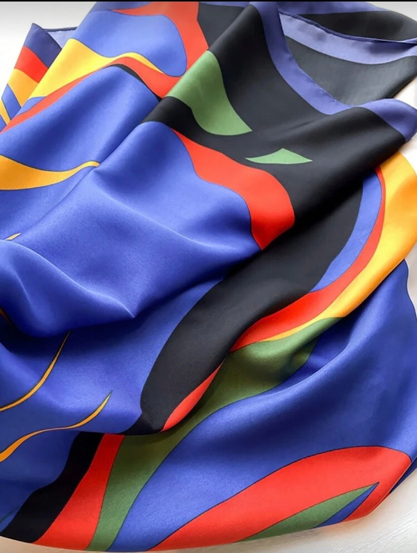 Foulard carré en satin imprimé bloc de couleur