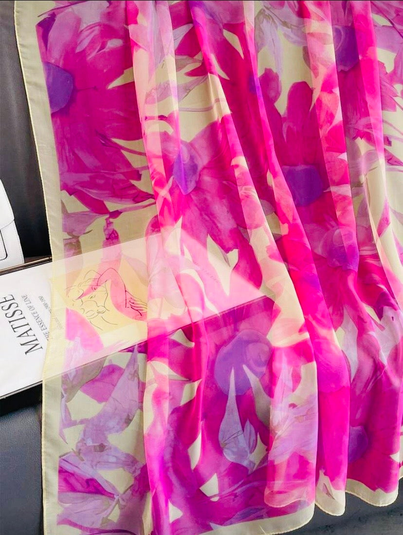 Écharpe en mousseline de soie rose fuchsia