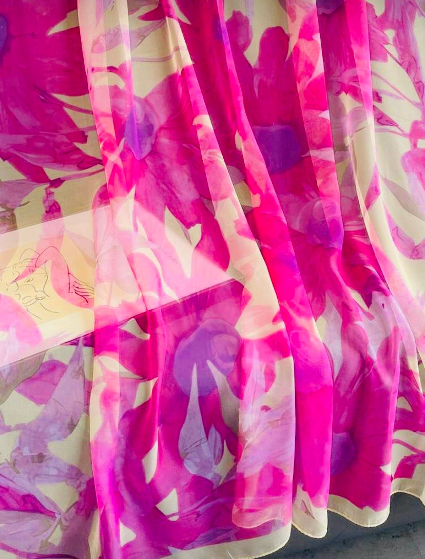 Écharpe en mousseline de soie rose fuchsia