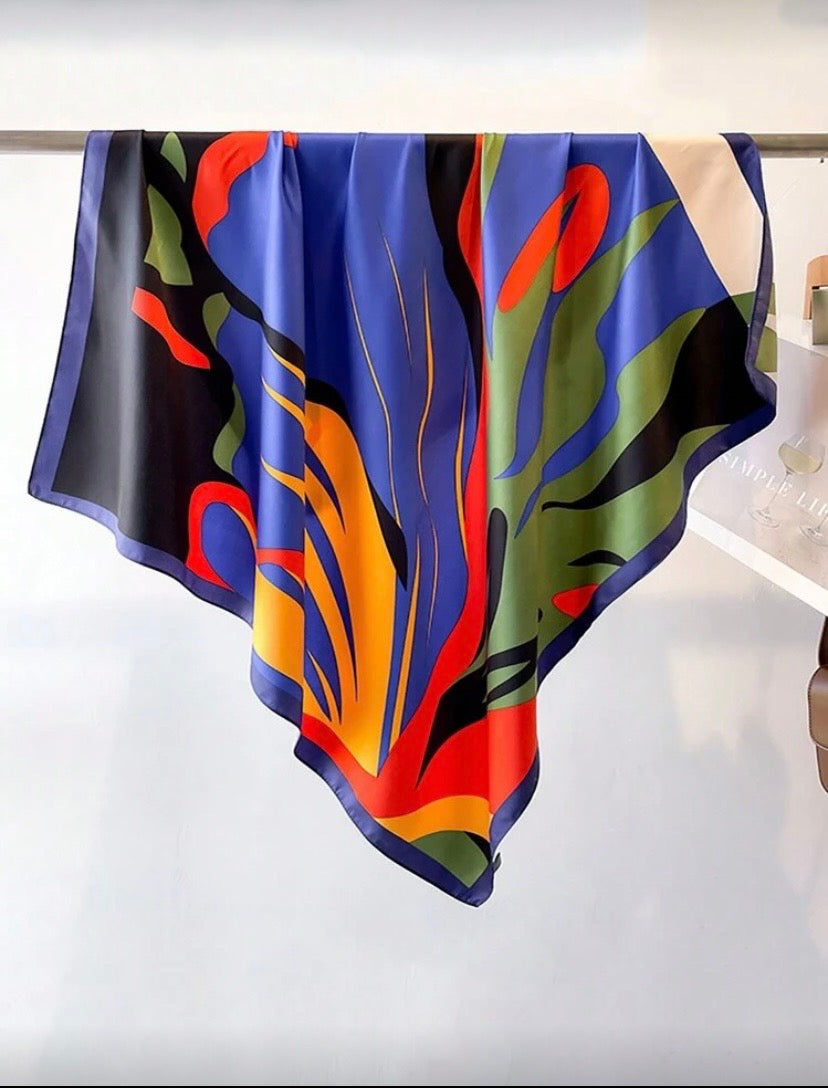 Foulard carré en satin imprimé bloc de couleur