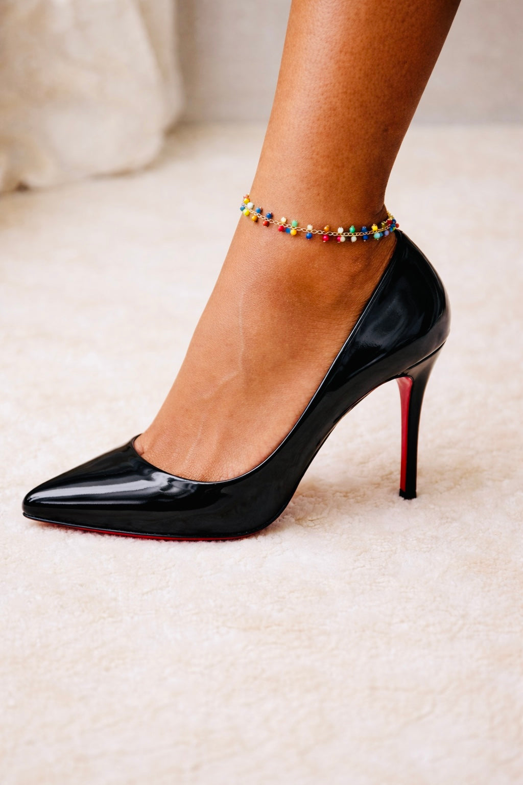 Bracelet de cheville en double perle coloré