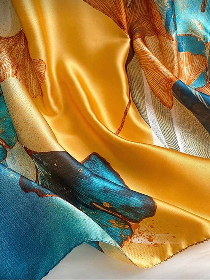Foulard imprimé fleurs ginkgo tendance