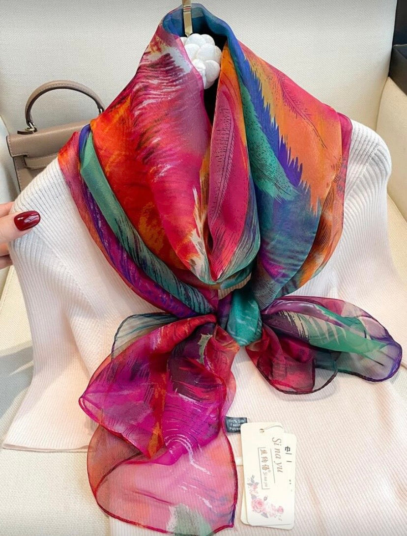 Foulard imprimé en mousseline de soie très colorée