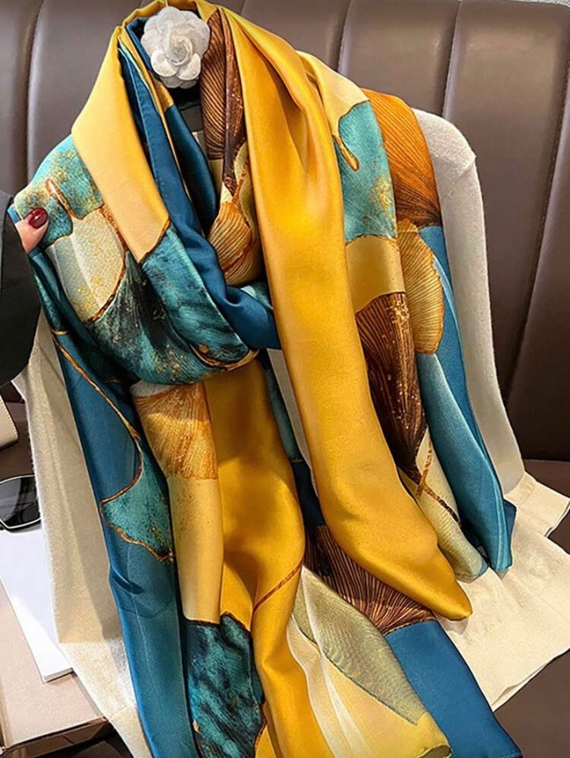 Foulard imprimé fleurs ginkgo tendance